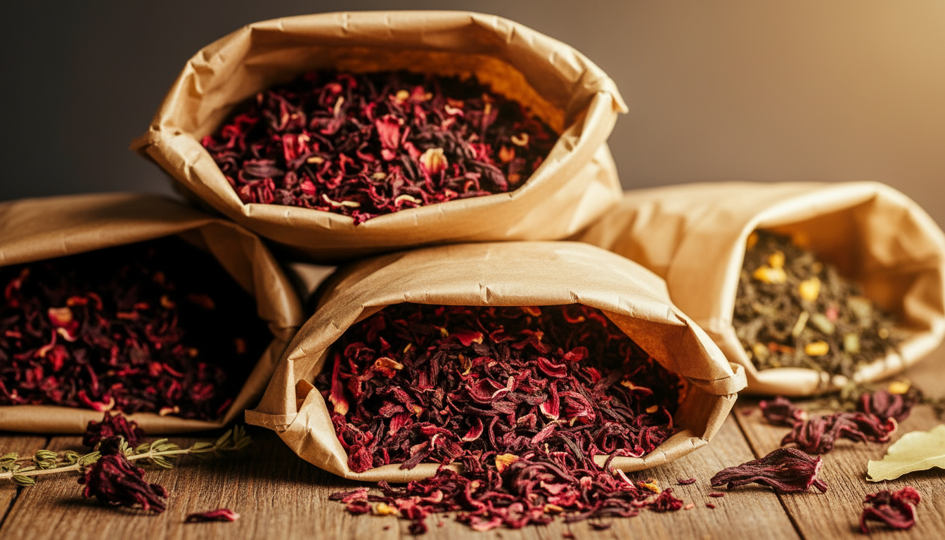 Bags filled with hibiscus tea