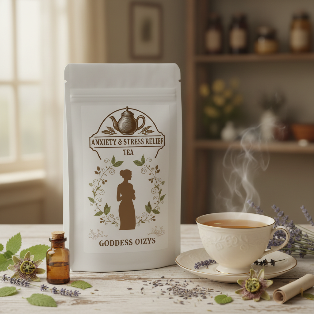 Goddess Oizys Anxiety & Stress Relief Tea branded pouch