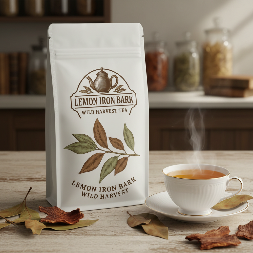 Lemon Iron Bark Wild Harvest Tea branded pouch