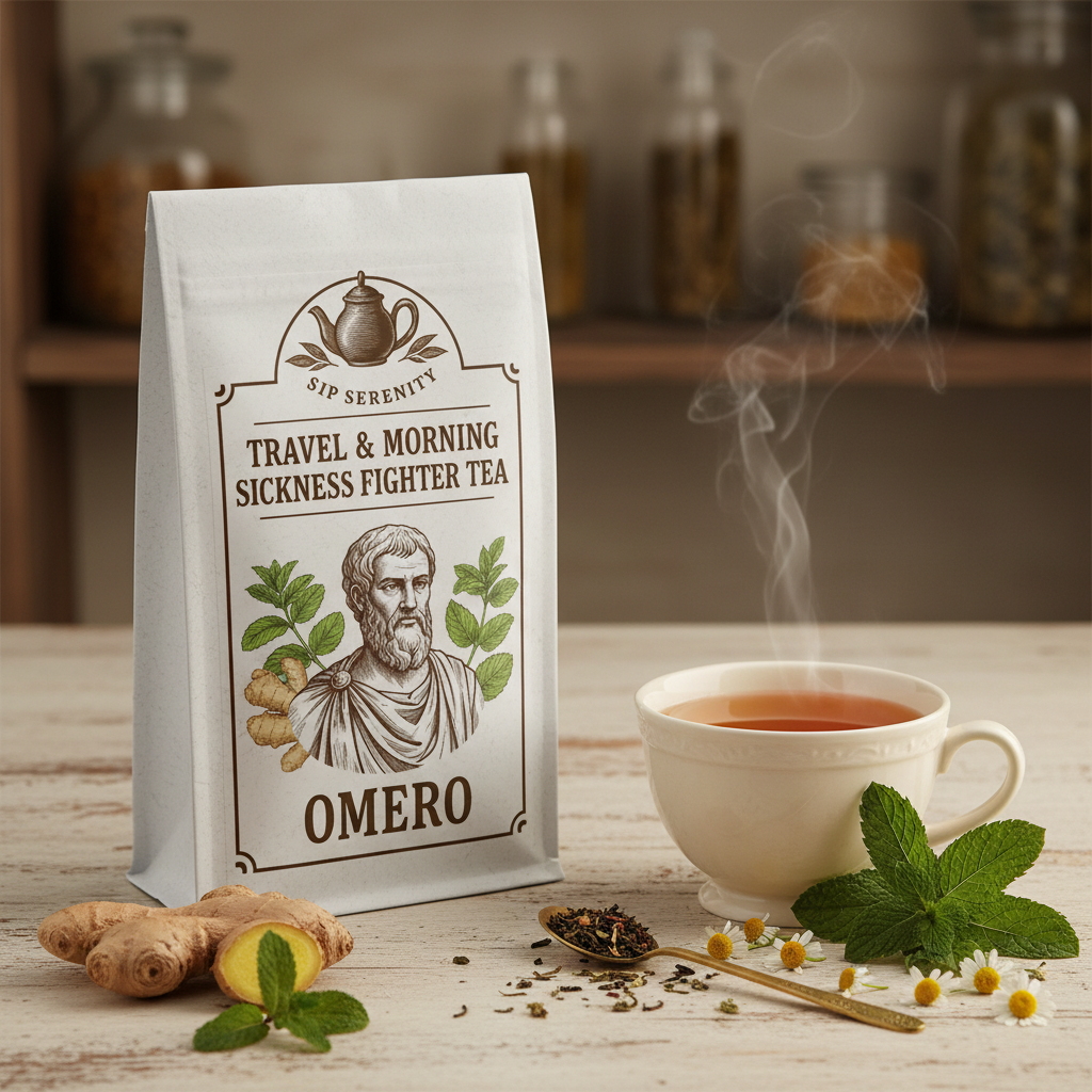Omero Travel & Morning Sickness Fighter Tea branded pouch
